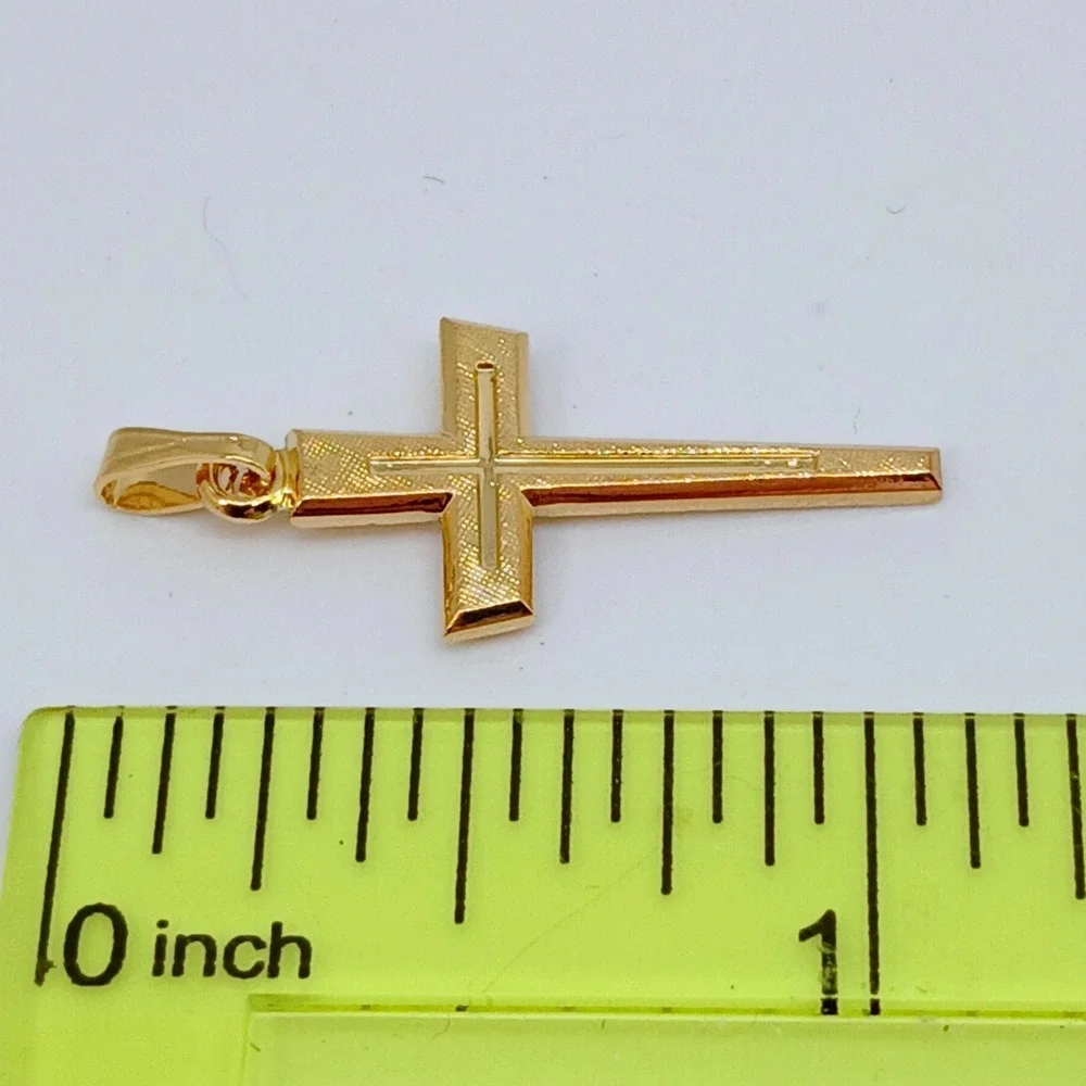 Karatbond Vintage Y2K Textured Gold Double Cross Pendant Made USA New Old Stock